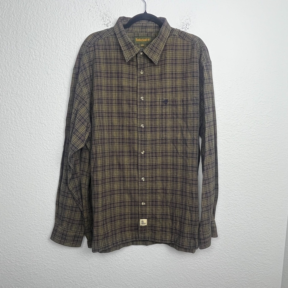 Timberland Flannel Shirt Mens 2XL Multicolor Tartan Plaid Cotton Button‎ Up
